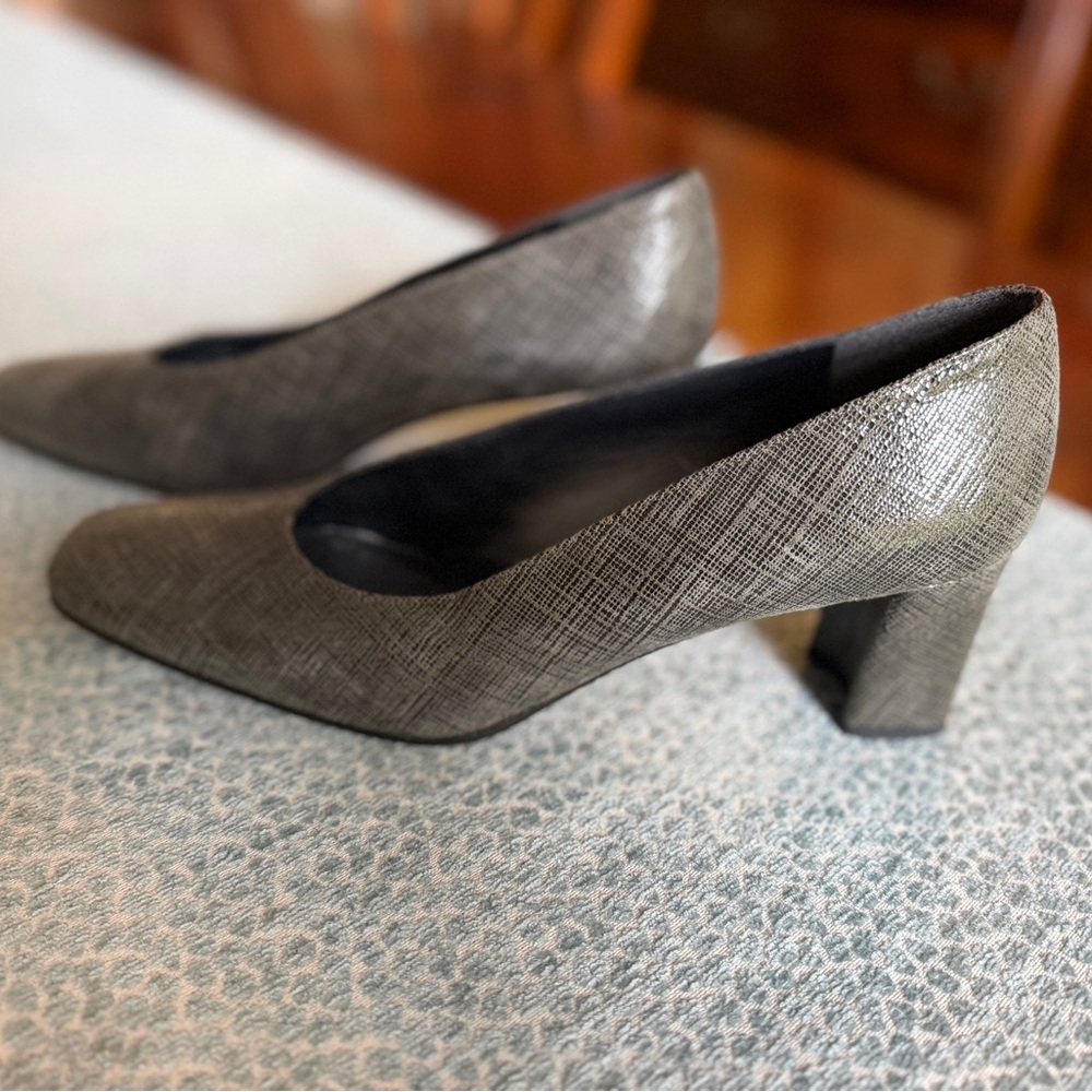 Stuart Weitzman Metallic Textured Block Heel Pumps - Silver